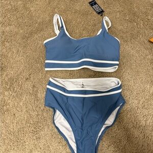 Blue and White Women's Swim Set